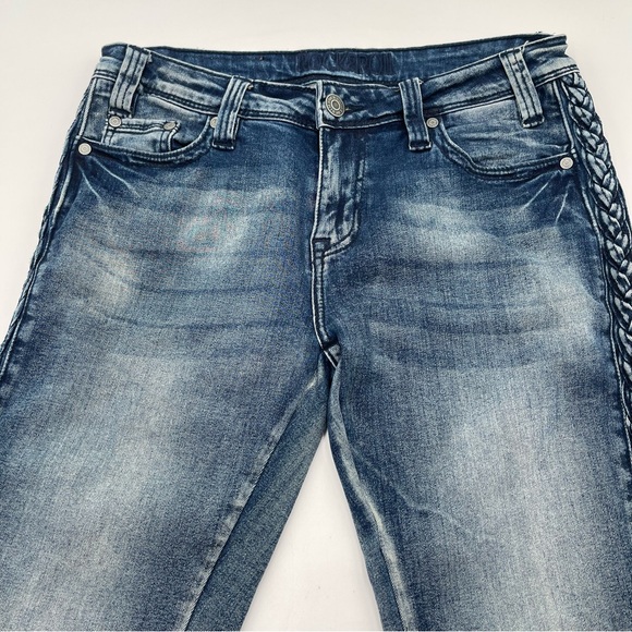 Rock & Roll Cowgirl Jeans Womens Size 30x34 Bootcut Stretch Denim Braided Y2K - Picture 5 of 16